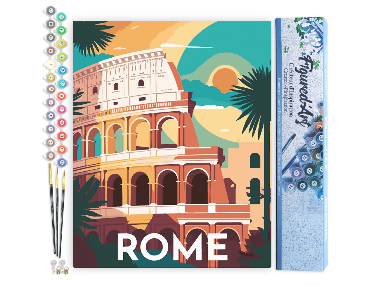 Figured'Art Paint by Numbers for Adults Travel Poster Rome 16"x20" - Craft Art Painting DIY Kit Rolled Canvas without frame